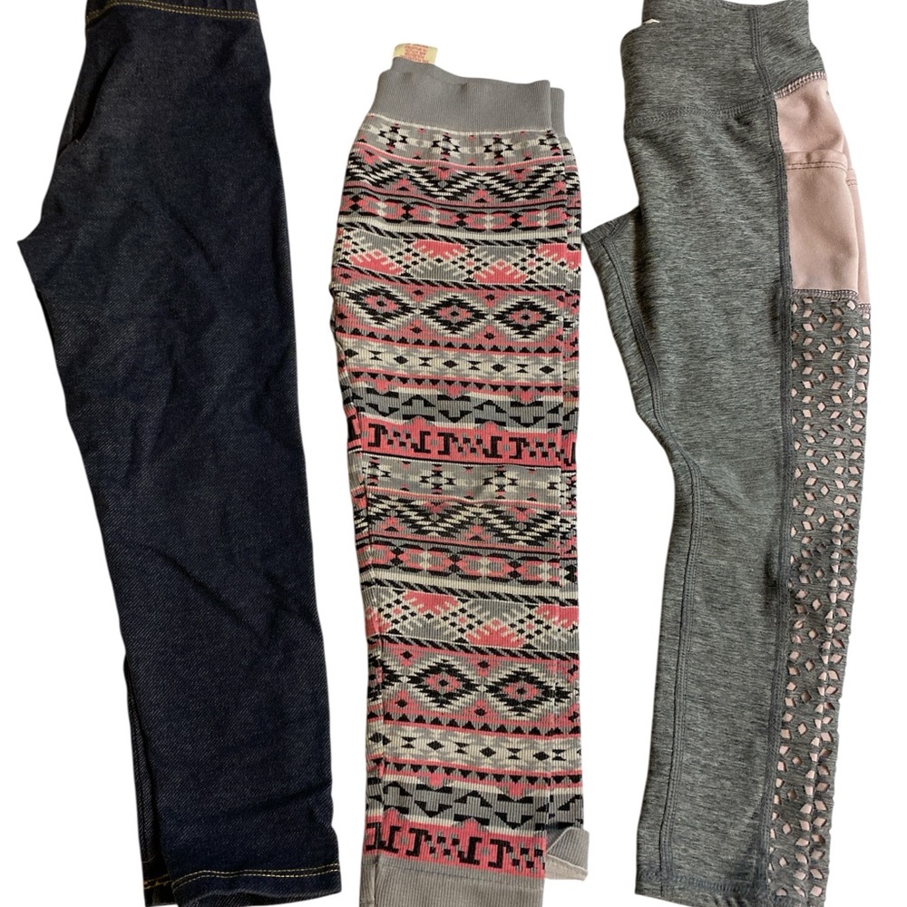Avia Kids Leggings Set - Black, Pink Pattern, Gray set of three size XS 4-5